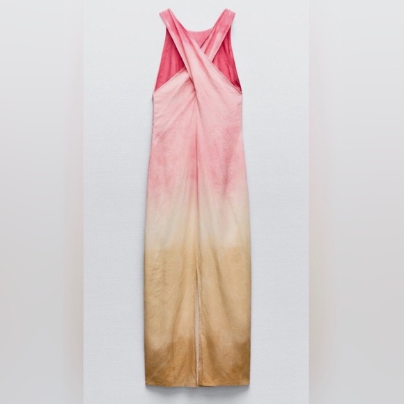 Zara Linen Blend Ombre Maxi Dress size Large - Picture 4 of 10
